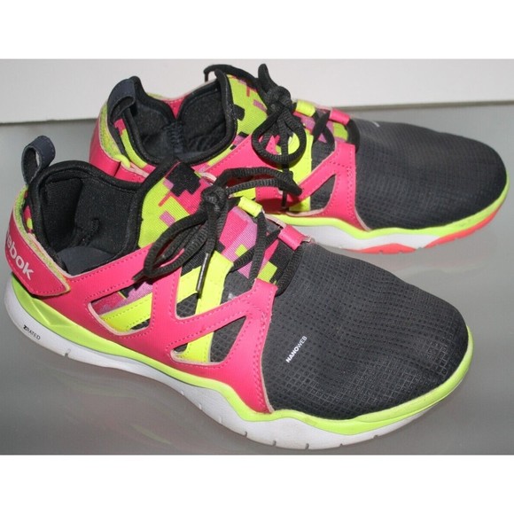 Women's Reebok Sneakers Multi-Color Sz 7 Adjustable Heel Pink Blk Yellow M48000 - Picture 3 of 7